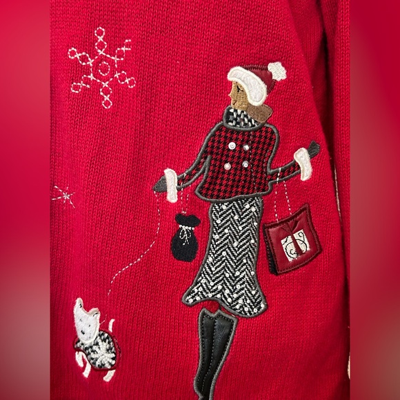 Holiday Cardigan Beading & Embroidery - “Ugly” Christmas Sweater -Black/Red Sz L - Picture 2 of 16